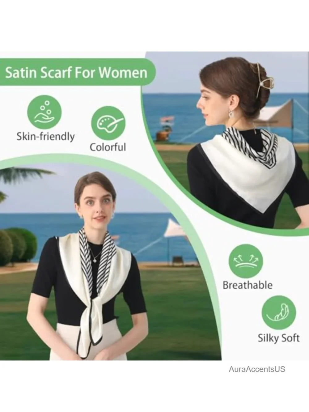 100% Mulberry Silk Square Scarf 35x35 Hair Bandana for Sleeping